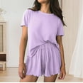 thumbnail image 2 of Cqxid525 Women's Pajama Sleep Sets Womens Pajamas 2 Ribbed Knit Short Sleeve Sleepwear Set Purple 2PC, 2 of 4