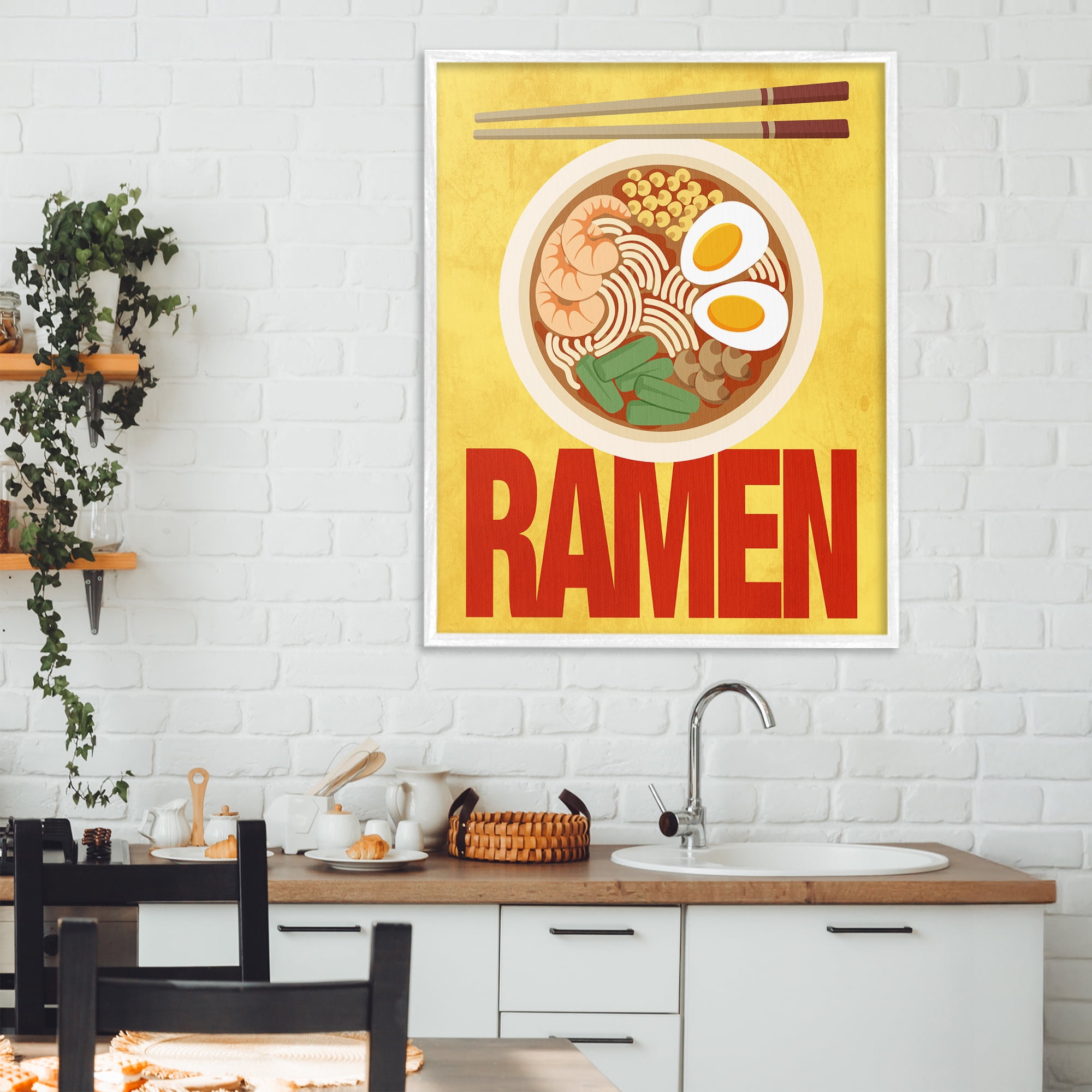 Stupell Industries Bright Ramen & Chopsticks White Framed Giclee Art, design by Marcus Prime