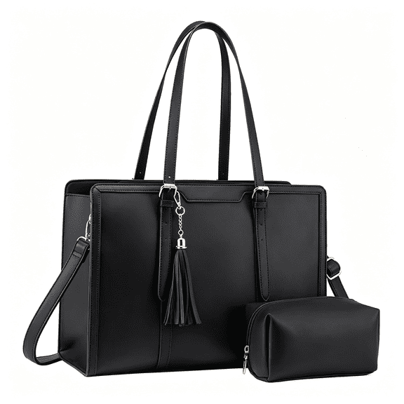AOMRCOL Laptop Bag for Women Vintage Leather Laptop Tote 15.6In Large Capacity Computer Bag with Clutch Purse for Work,Leather Tote Bag for Women