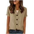 thumbnail image 4 of Guluxicc Button Up Shirt Women Short Sleeve Cotton Button Front Solid Color Casual Summer Outdoor Wear Trendy Tops, 4 of 8