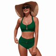 thumbnail image 1 of IROOZIGOTO Two Piece Swimsuit Tummy Control Bathing Suit High Waisted U Neck Cutout Swimwear Ruched Solid Padded Bikini Sets Full Coverage Slimming Swimwear, 1 of 5
