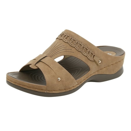 

Cathalem Women Sandals Lightweight Soles Comfortable Summer New Pattern Vintage Roman Sandals Casual Simple Slippers Yellow 39