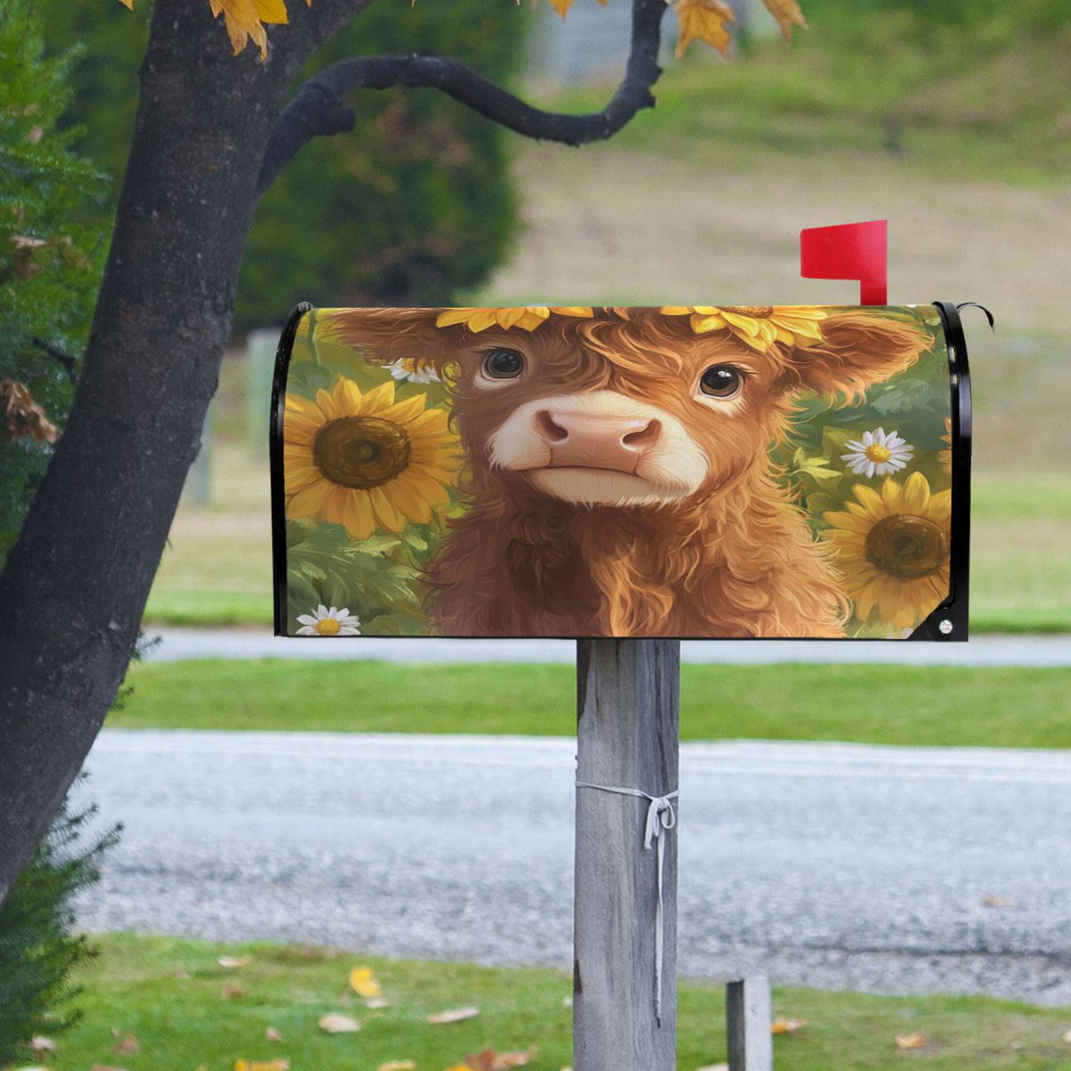 Mailbox Covers Magnetic Large Size 25.4x20.78 in Mailbox Wraps Post for Garden Yard Decor Cute Highland Cow