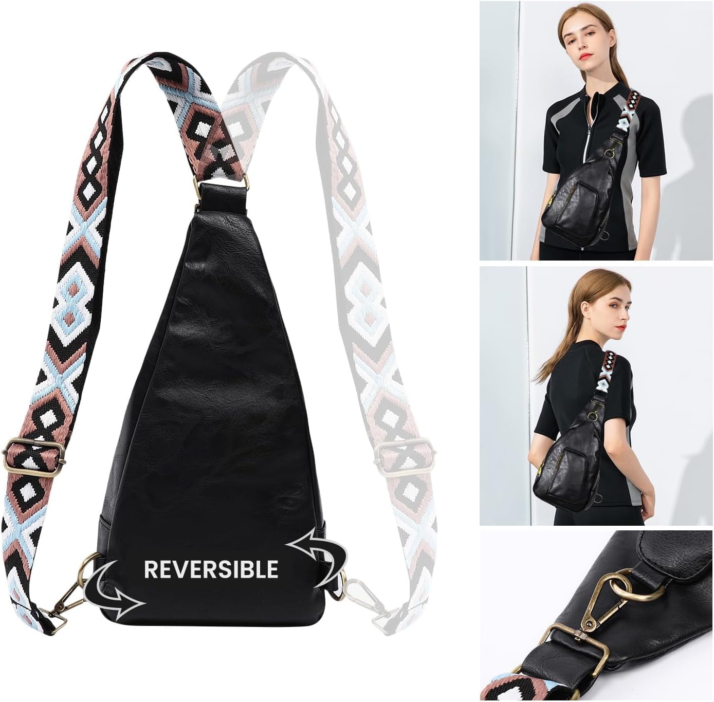Sling Bag for Women Crossbody, PU Leather Small Sling bags Sling Chest Shoulder Backpack for Traveling Hiking