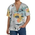 thumbnail image 3 of Balery The World Map with Cartoon Animals Men's Casual Button Down Shirt Short Sleeve Textured Summer Cuban Beach Shirts-4X-Large, 3 of 7