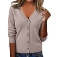 thumbnail image 2 of Womens Basic V Neck Button Cardigan Long Sleeve Outerwear Elegant Dressy Sweater Tops Suitable for Fall Winter Layering Outfits Light Brown XL, 2 of 7