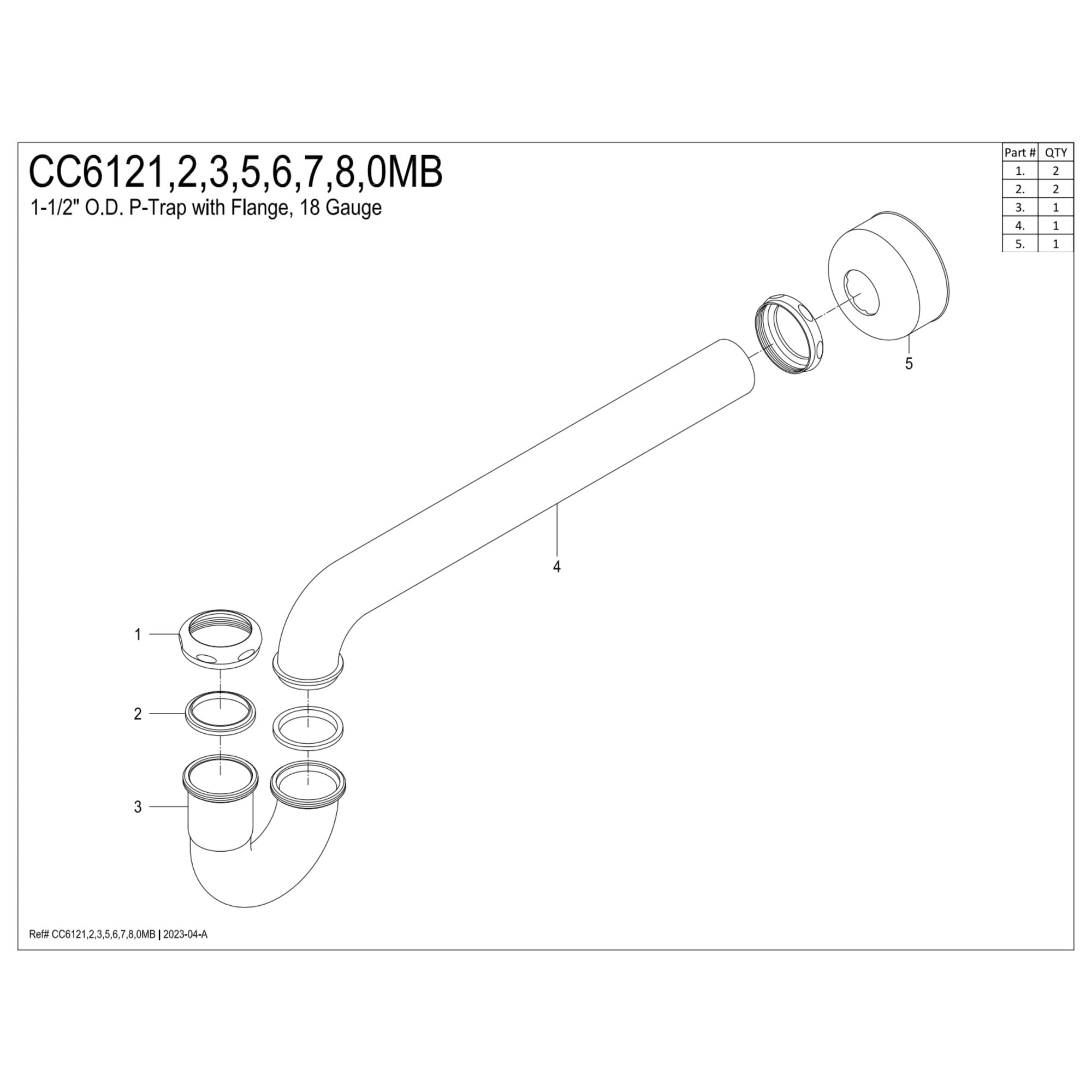 Kingston Brass CC6126 1-1/2" P-Trap with Box Flange, 19" Length, 18 Gauge, Polished Nickel