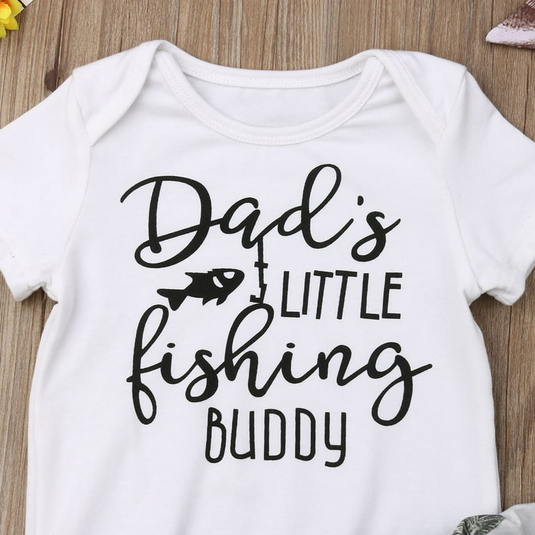 TheFound 3Pcs Baby Girl Boy Dad's Little Fishing Buddy Short Sleeve Romper  Top Fish Shorts Headband Summer Outfits 