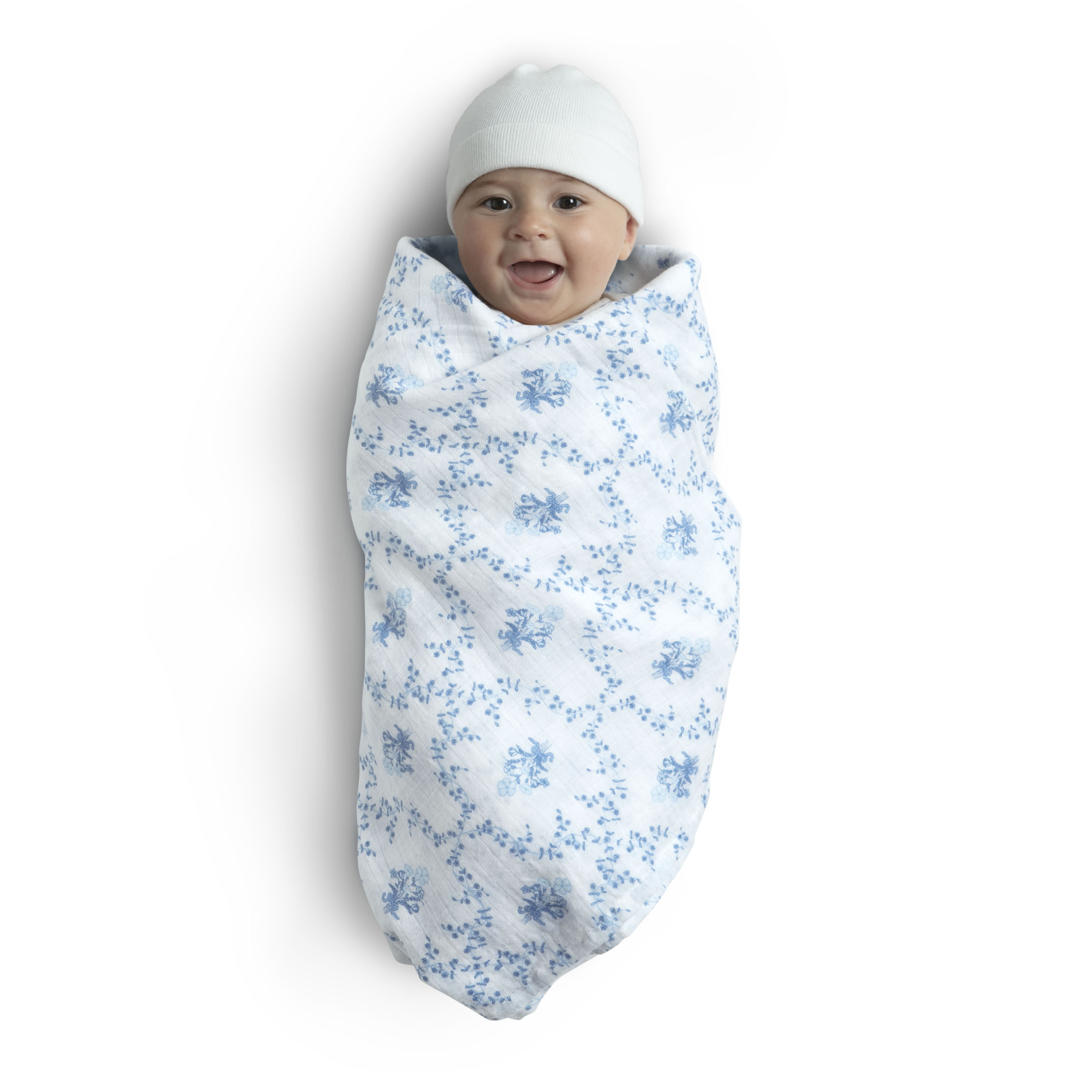 Delta Children 100% Cotton Muslin Baby Receiving Blankets for Girls and Boys – 47x47 Inches (Pack of 4), Blue Botanicals