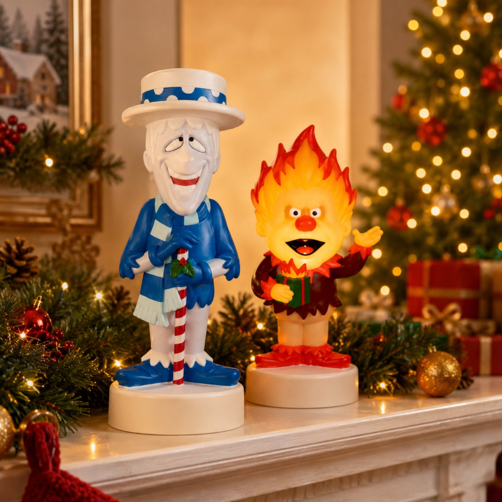 Ytobaz Heat Miser and Snow Miser Christmas Blow Mold Decor, 11.8" Lighted Outdoor Figures, The Year Without a Santa Claus Glowing Statue for Indoor Tabletop Fireplace Holiday Display