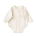 thumbnail image 4 of Jalioing Newborn Cotton Rompers Soft Comfortable Tie Side Bodysuit Solid Color Long Sleeve Romper for Baby Boy Girl, 4 of 6