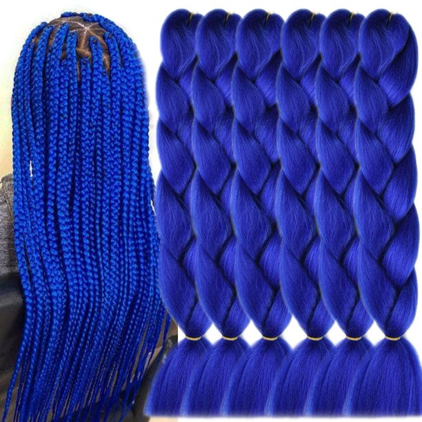 TENGSHUO FLY Cabello trenzado azul real 6 paquetes de extensiones de cabello trenzado sintético Jumbo Ombre trenzado cabello 24 pulgadas o caja trenzas trenzas de ganchillo (24 pulgadas, paquete de 6