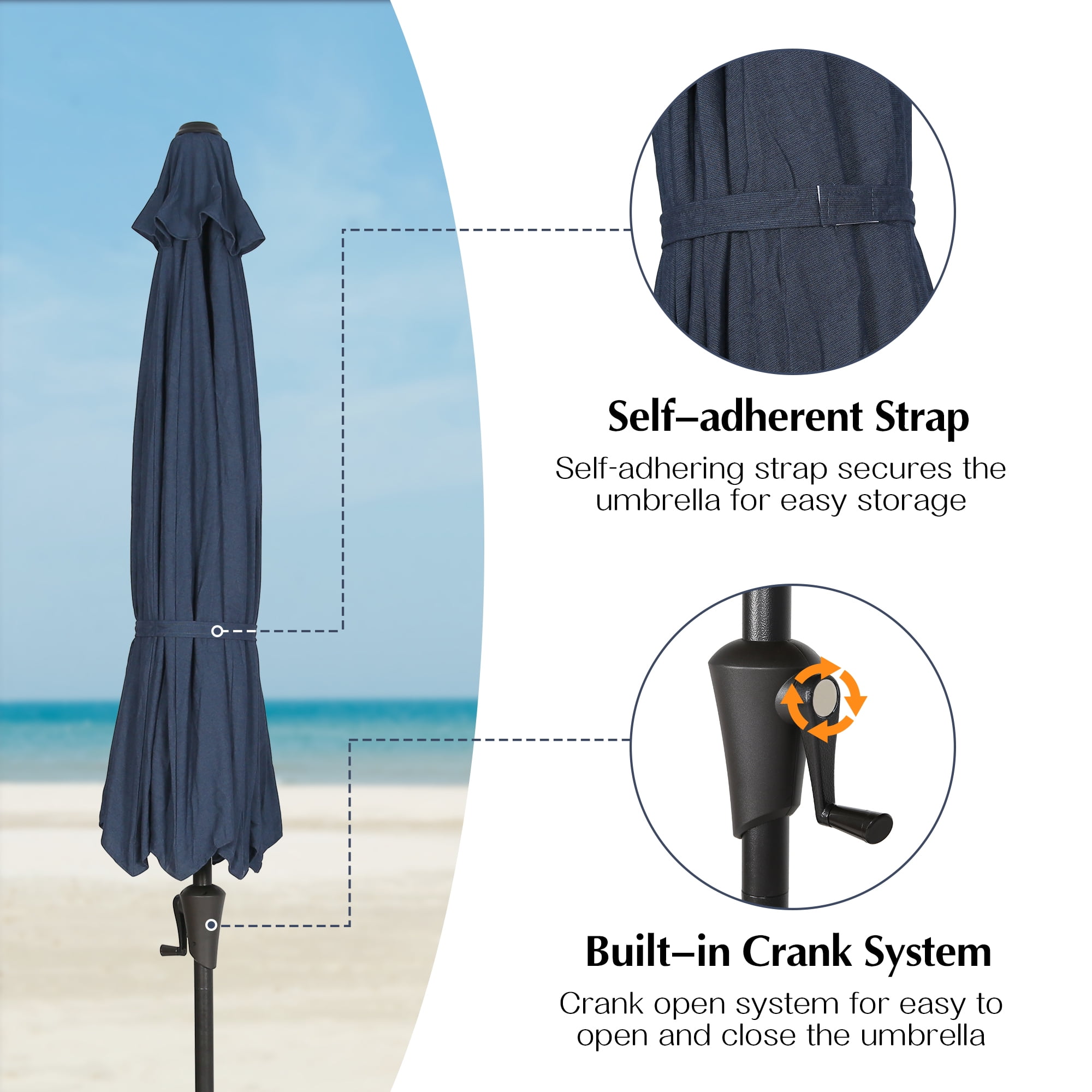 Iwicker 9Ft Sunbrella Patio Umbrella Outdoor Aluminum Market Umbrella with Crank and Push Button Tilt, Navy