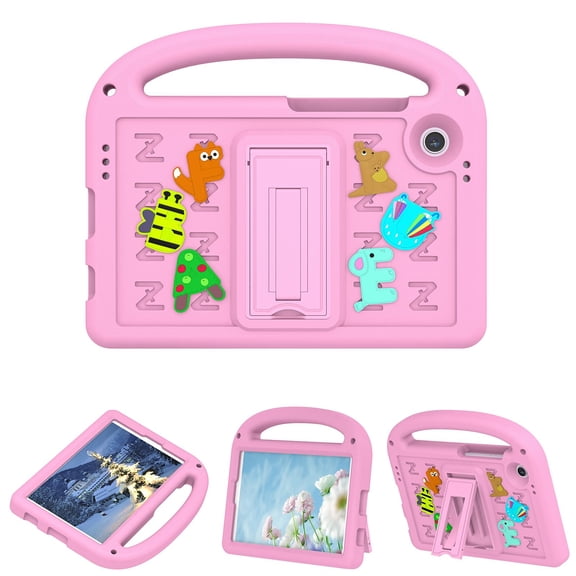 Allytechgroup Kids Case for Samsung Galaxy Tab A9 Case 8.7 Inch 2023 Model (SM-X110/X115/X117), Lightweight Convenient Handle Stand EVA Cute DIY Figures Shockproof Cover for Children, Pink