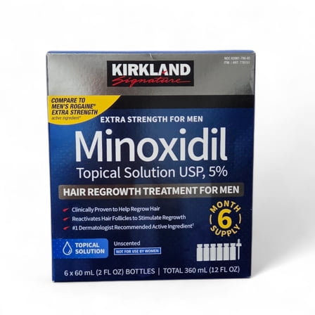Kirkland Signature Minoxidil Topical Solution USP 5% for Men, Unscented, 6-Month Supply (6 x 60 mL)