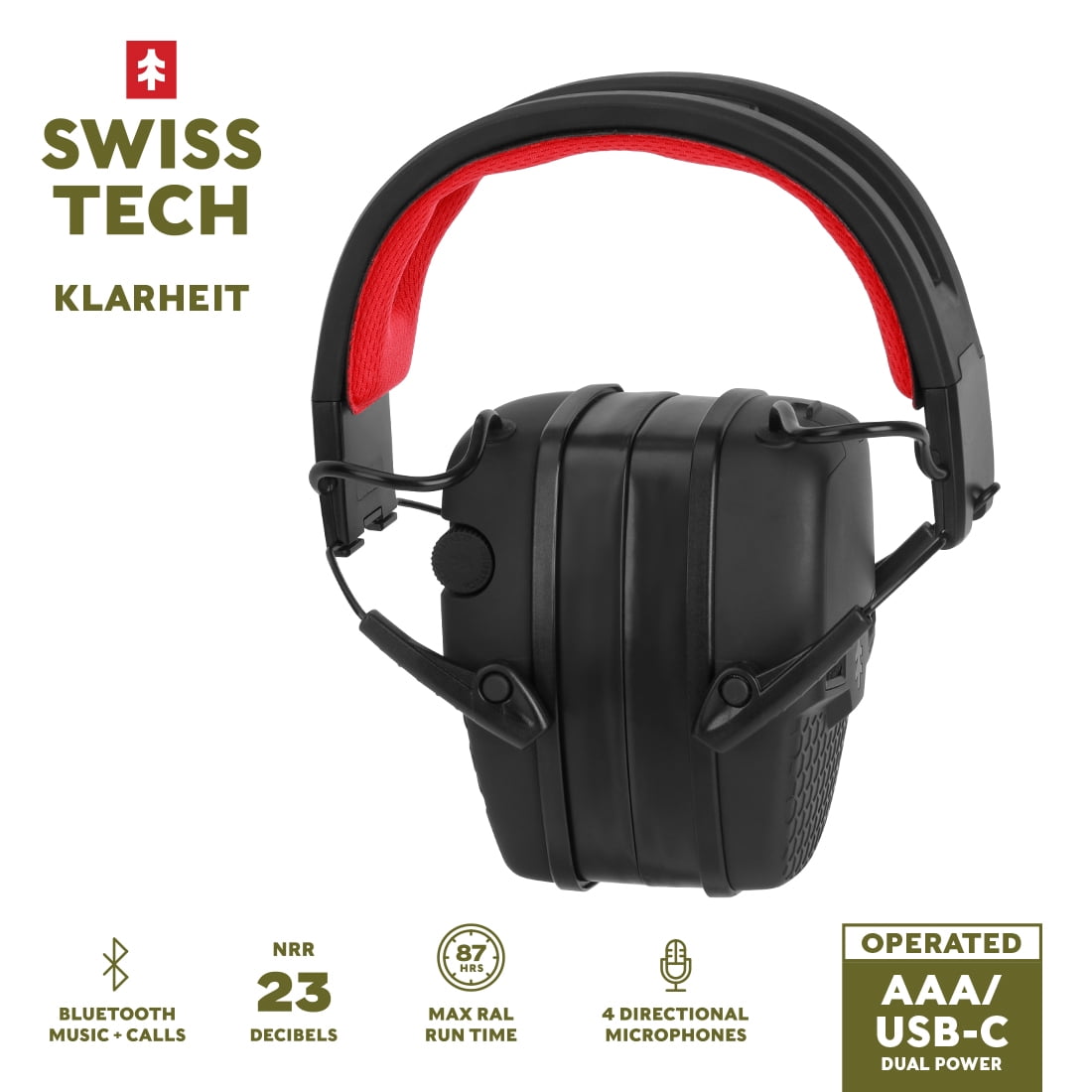 Swiss Tech Premium Electronic Hearing Protection Earmuffs, Dual Power, Multi Mode, Klarheit