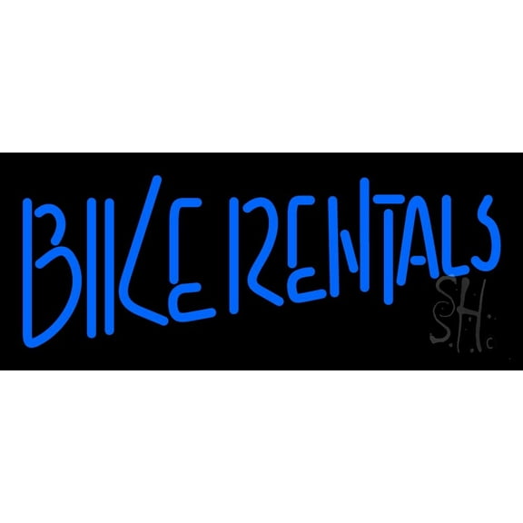 Blue Bike Rentals LED Neon Sign 10 x 24 - inches, Clear Edge Cut Acrylic Backing, with Dimmer - Bright and Premium built indoor LED Neon Sign for automotive store, and mall.