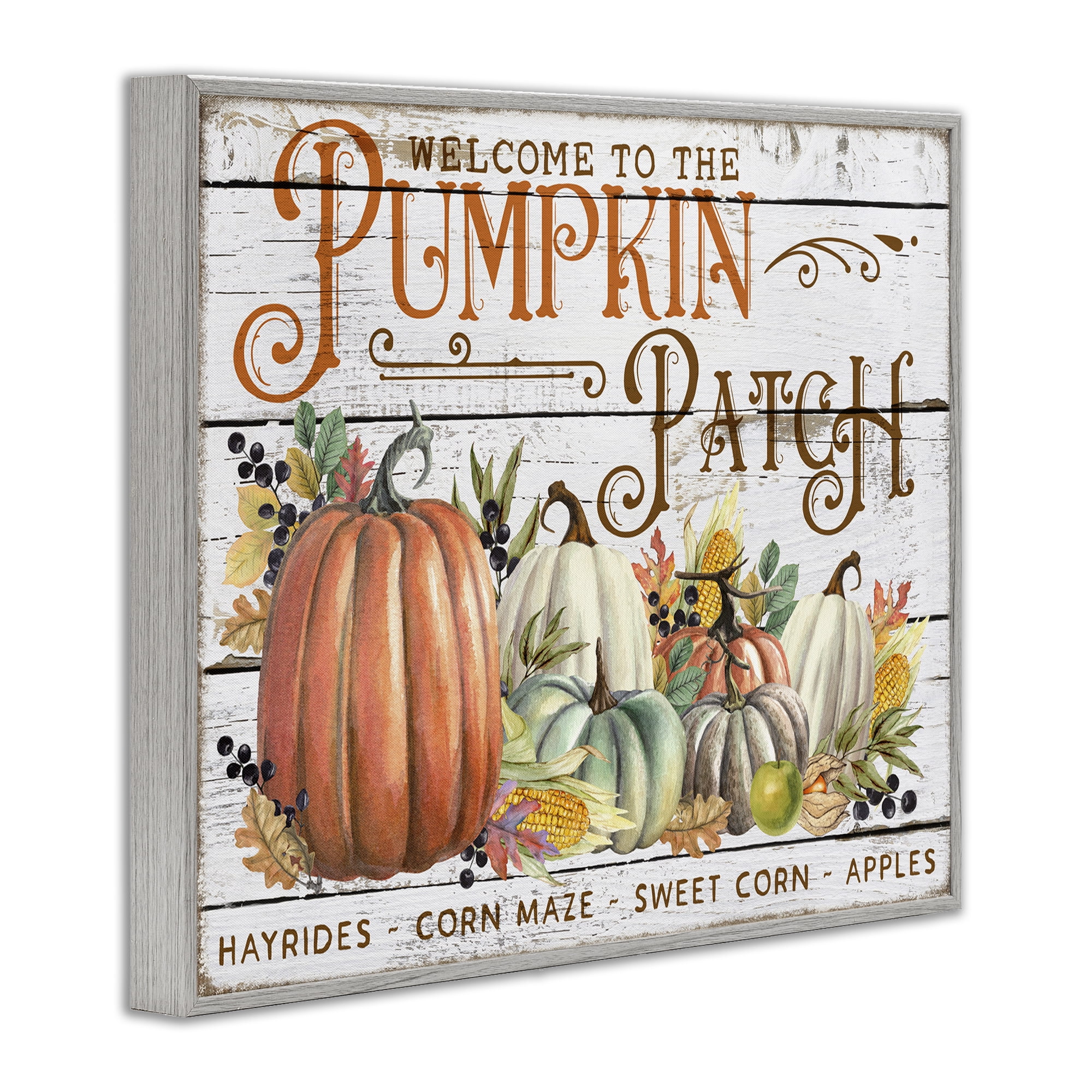 Stupell Industries Welcome Pumpkin Patch Holiday Painting Gray Framed Art Prints Wall Art, 20 x 16