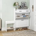 thumbnail image 2 of VEANERWOOD Shoe Storage Cabinet with 2 Flip Drawers, Wooden Shoe Rack with Removable Shoe Bench for Entryway, White, 2 of 8