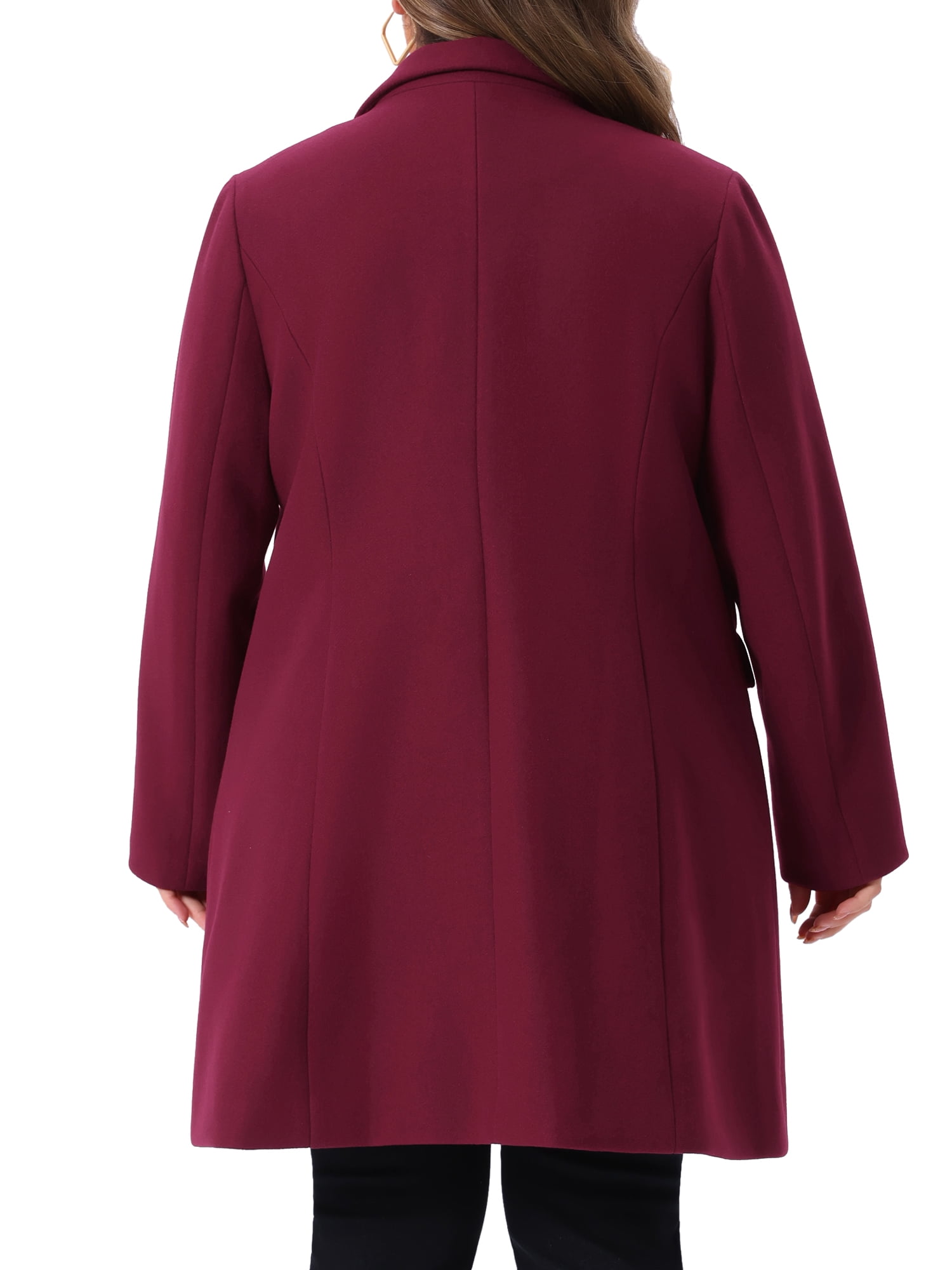 DARING DIVA Women's Plus Size Winter Pea Coat Double Breasted Notch Lapel 1X Burgundy