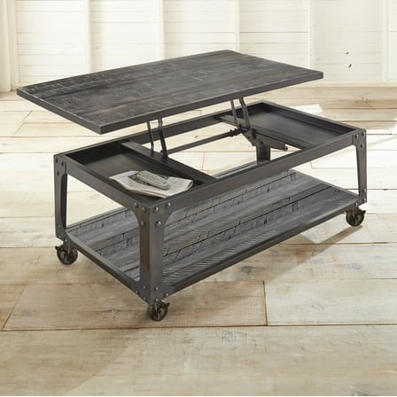 Steve Silver Sherlock Indoor Industrial Lift with Casters Rectangle Coffee Table, Charcoal
