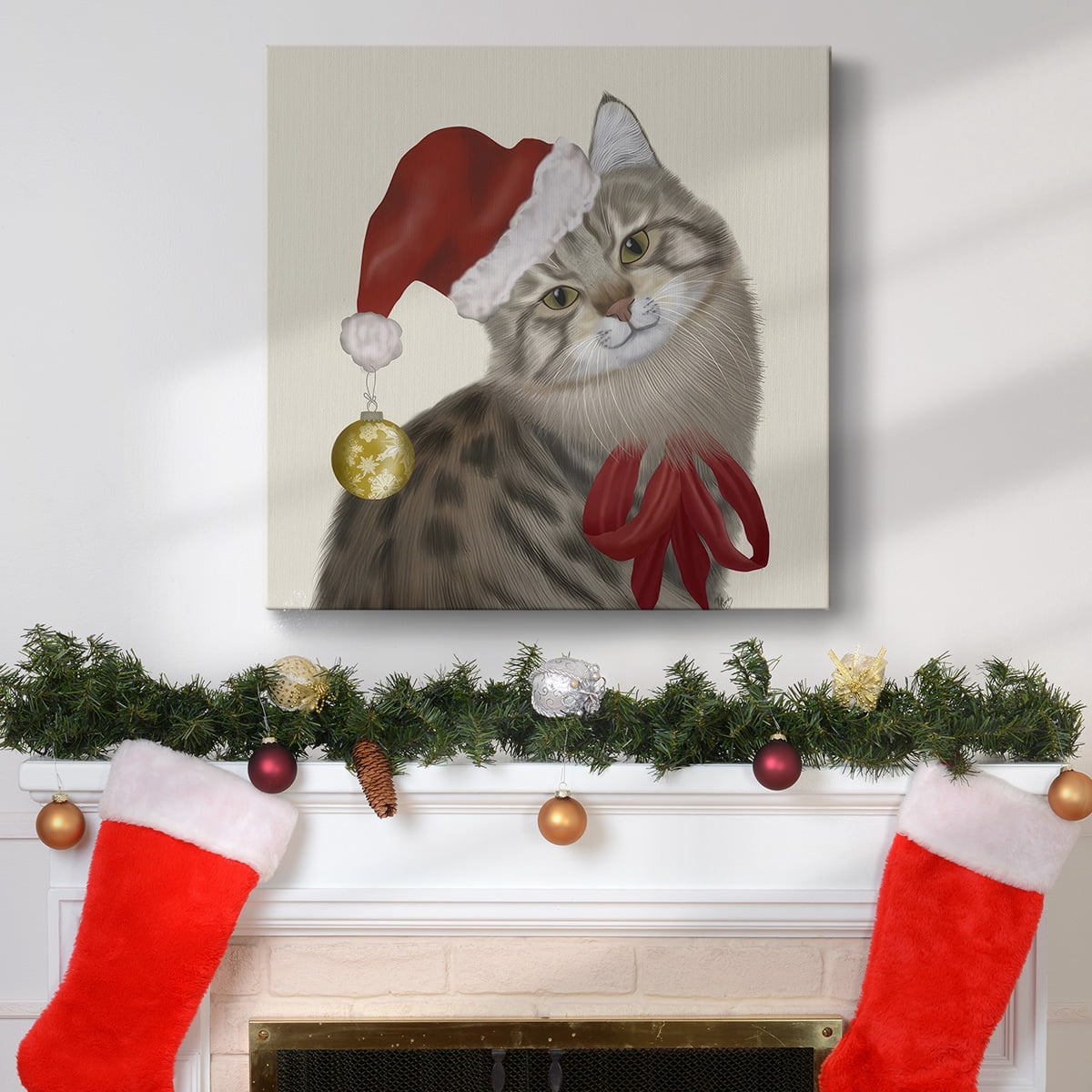 Cute Cat with Christmas Hat- Gallery Wrapped Canvas