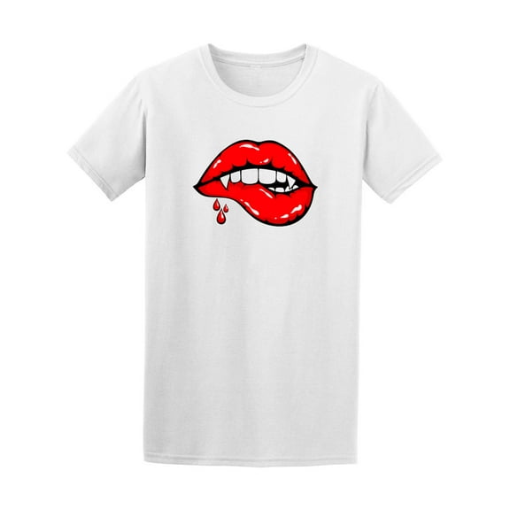 Vampire Mouth Biting Red Lip T-Shirt Men -Image by Shutterstock, Male Large