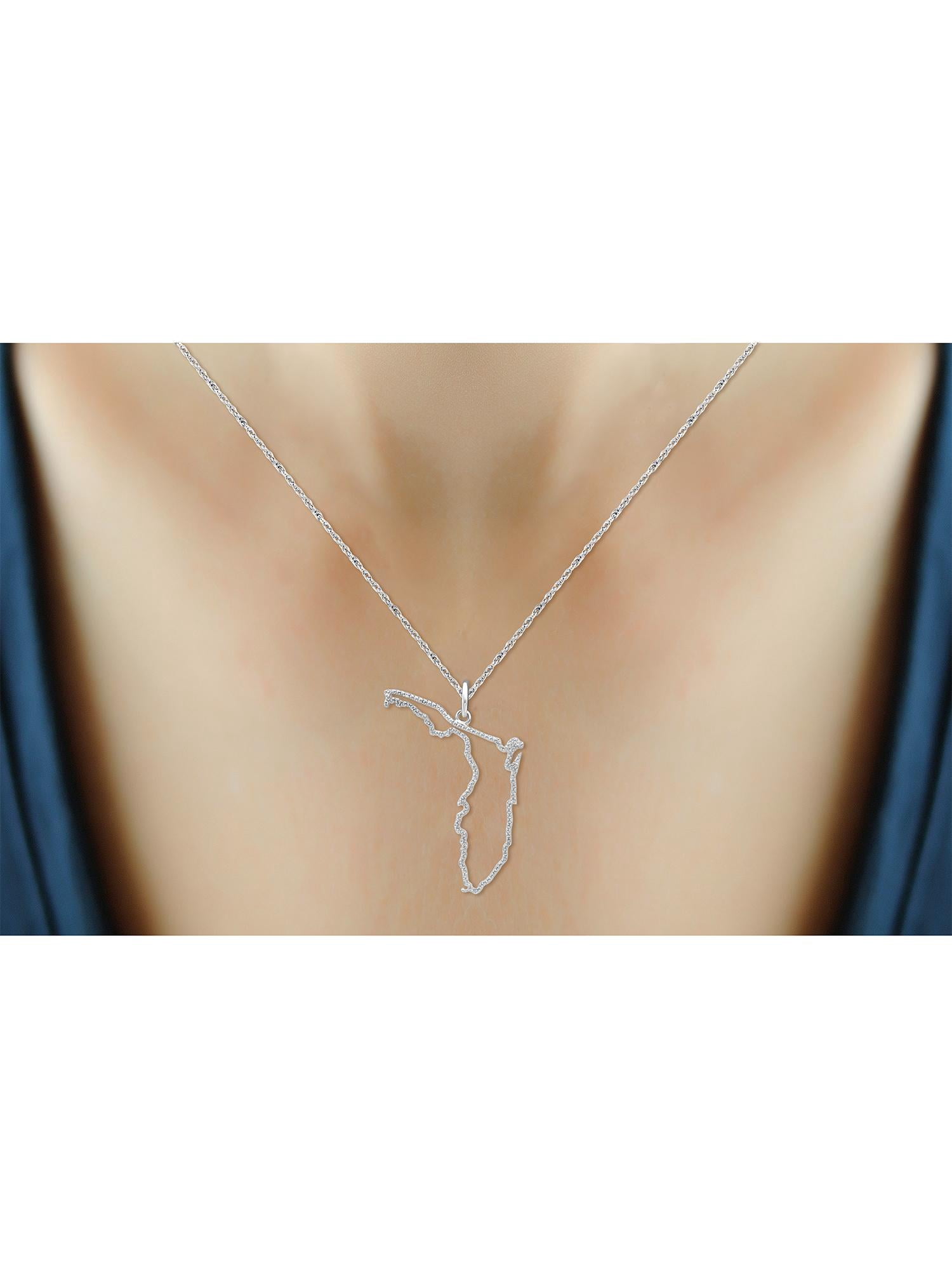 Silver Chain Necklace for Women – .925 Sterling Silver Florida Map Necklace with Sparkling Genuine Accent White Diamonds – Chic, Stunning Silver Statement Necklace Gifts by JewelersClub