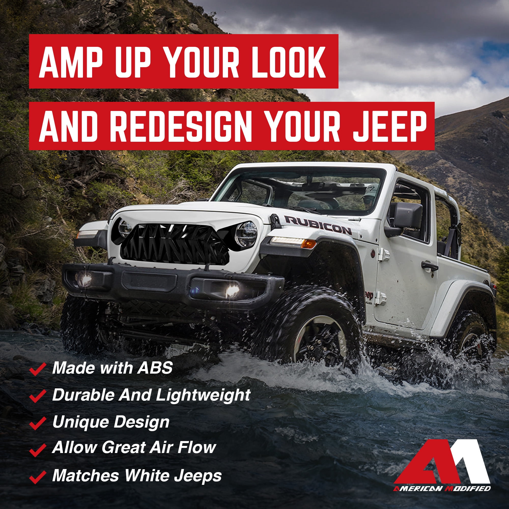AMERICAN MODIFIED Shark Grille for 2018+ Wrangler JL & 2020+ Gladiator JT
