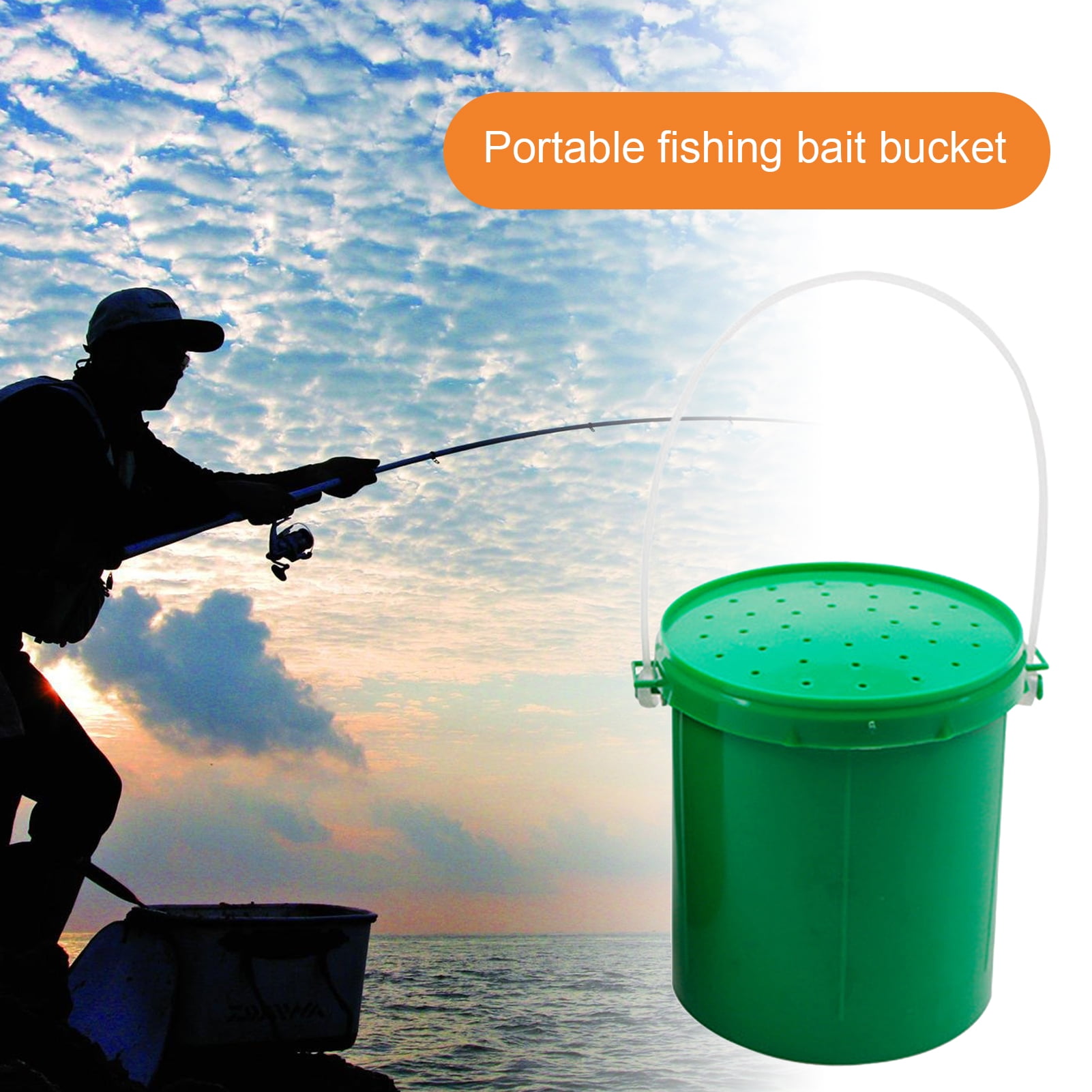 Yamaler Portable Live Lure Bucket Reusable Plastic Worm Bait Bucket With  Handle Design for Fishing