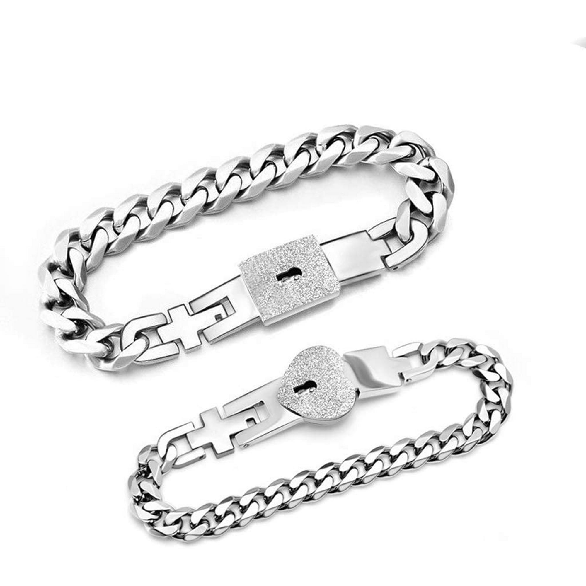 2pieces Stainless Steel Lover Heart Love Lock Key Bracelet Kit Couple Jewelry Sets Lock Bracelet Silver Walmart