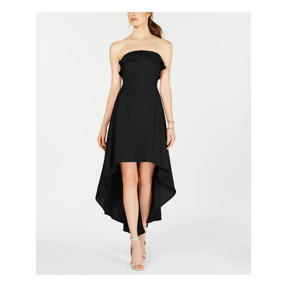 19 COOPER $99 Womens New 1162 Black Ruffle Crepe Strapless Hi-Lo Dress L B B