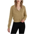 thumbnail image 2 of Otntypg Women Half Zip Up Cropped Lapel Sweatshirt Lightweight Casual Fall Winter Quarter Zipper V Neck Long Sleeve Pullover Tops Trendy 2025 Outfit Clothes Khaki L, 2 of 8