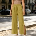thumbnail image 2 of Levmjia Women's High Waisted Wide Leg Pants with Drawstring Side Pockets Front Slit Flowy Pants Casual Yoga Lounge Trousers for Summer, 2 of 6