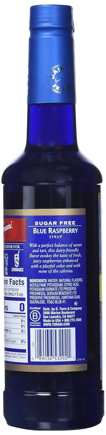 Torani Sugar Free Syrup, Blue Raspberry, 25.4 Ounce Pack of 1