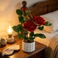 thumbnail image 5 of Artificial Potted Rose Bonsai, Lifelike Silk Flowers Faux Plant for Home Decor Maintenance Free Plastic Flowers Realistic Leaves White Pot, Red, Ccwuwei, 5 of 6
