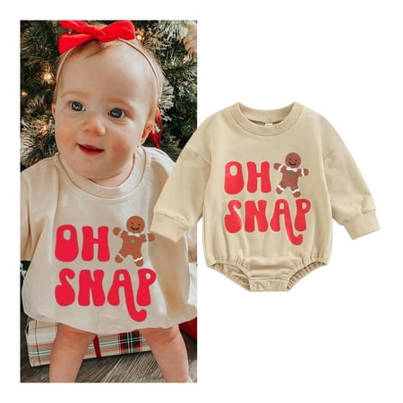 

Christmas Baby Sweatshirt Romper Cute Letter Gingerbread Man Sweater Romper for Girl Boy