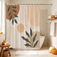 thumbnail image 4 of Bohemian Shower Curtain, Waterproof Shower Curtains for Bathroom, Abstract Boho Circle Striped Leaves Beige Washable Fabric Bathtub Curtain Set Bath Decor with 12 Hooks 72"x78", 4 of 8