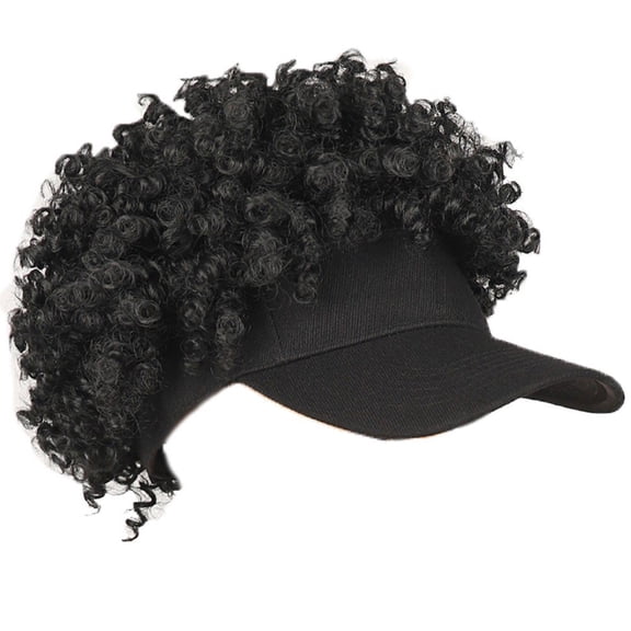 Jiibva Short Kinky Curly Hair Extension Baseball Cap Hat Hair Pieces for Women Black Baseball Cap Short Synthetic Hair Extensions Adjustable