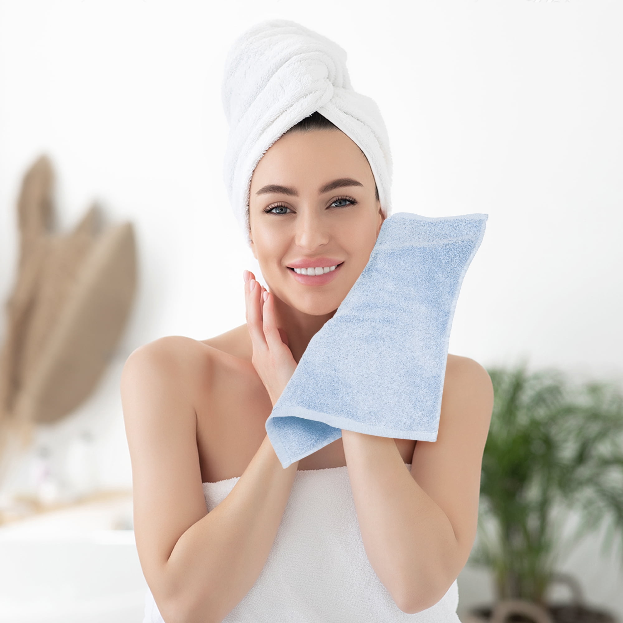 REGALWOVEN 6 Pack Cotton Washcloths, Solid Face Cloths, Absorbent and Quick Drying Towel for Bathroom Blue 13" x 13"