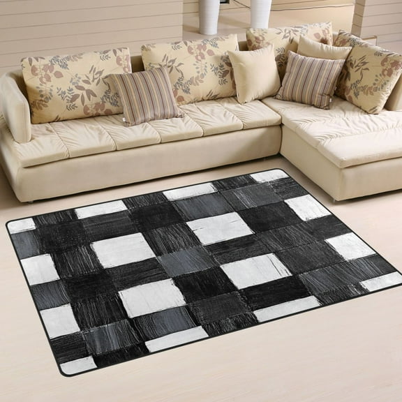 Abstract Black and White Stripe Soft Polyester Area Rug 31''x20'', Non Slip, Memory Foam, Water Absorbent