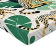 thumbnail image 2 of Ambesonne Cheetah Fitted Sheet, Modern Jungle Leaf Scene, Full Size, Jade Green Mustard and White, 2 of 3