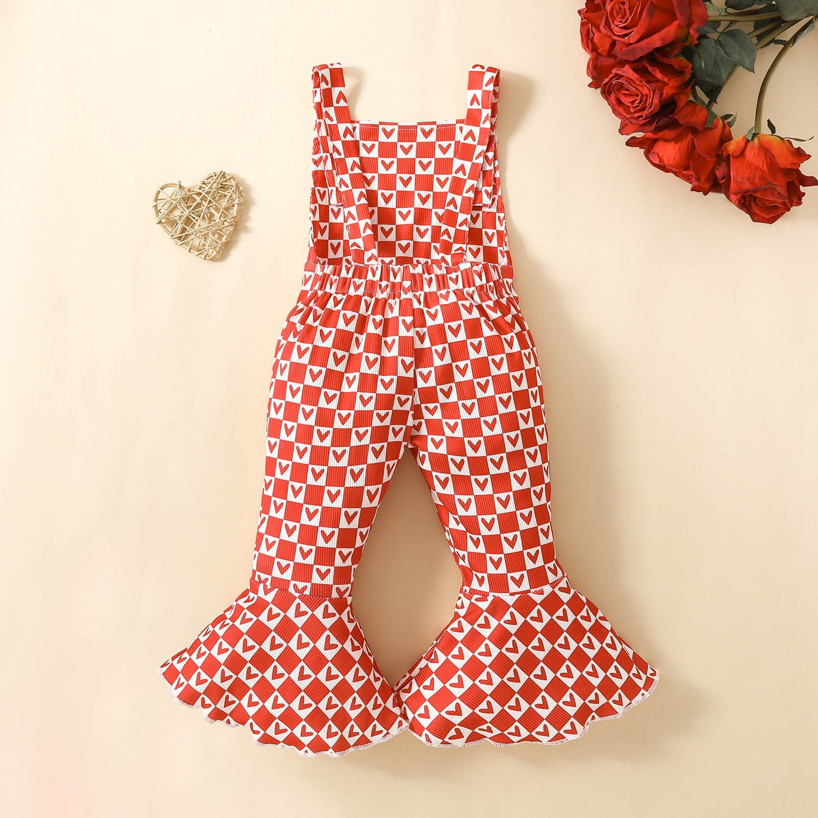 TopLLC Rompers Valentine Toddler Baby Girl Jumpsuits Printing Strap Romper Pants Kid Rompers