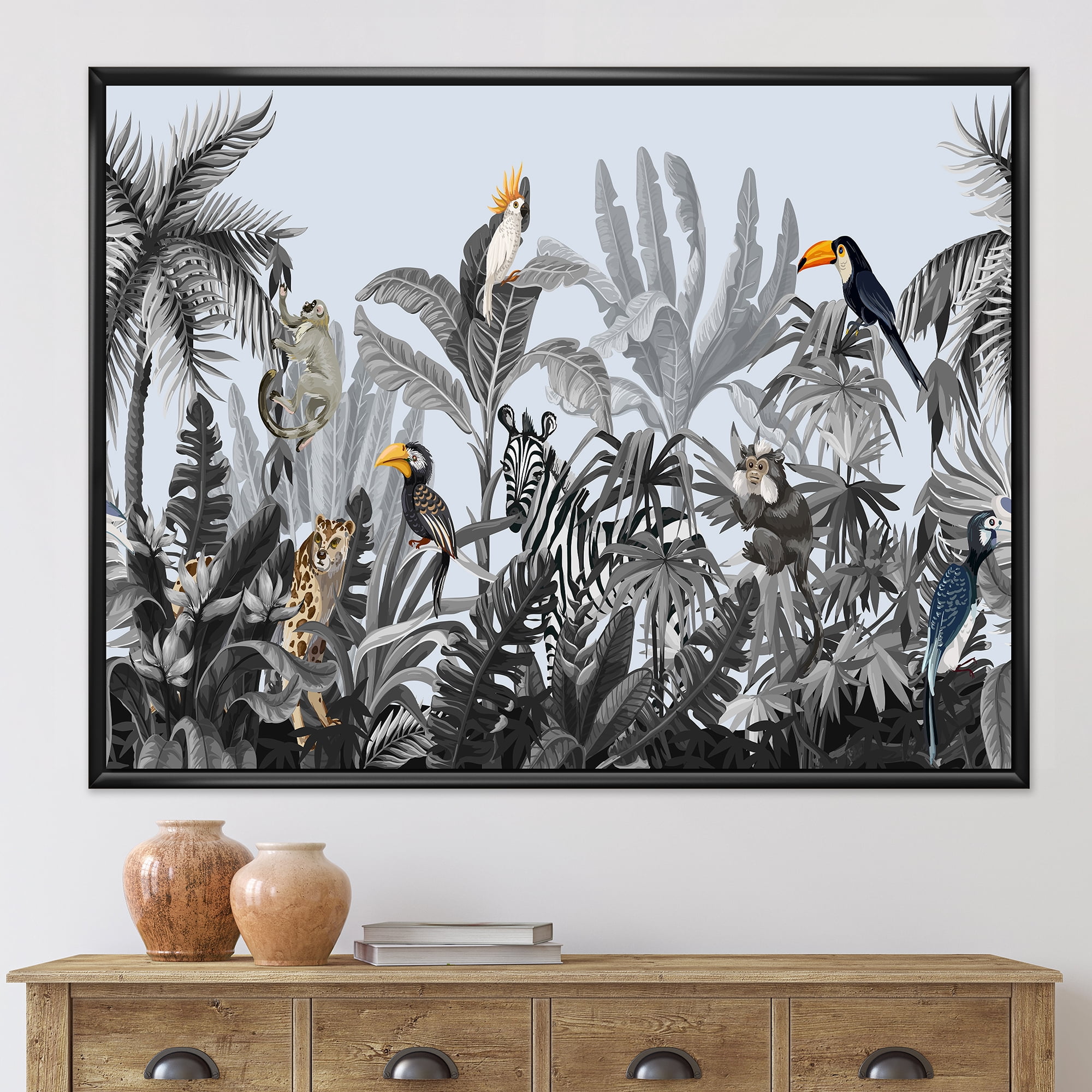 Designart 'Birds and Peonies With Chinoiserie VIII' Farmhouse Framed Canvas Wall Art Print