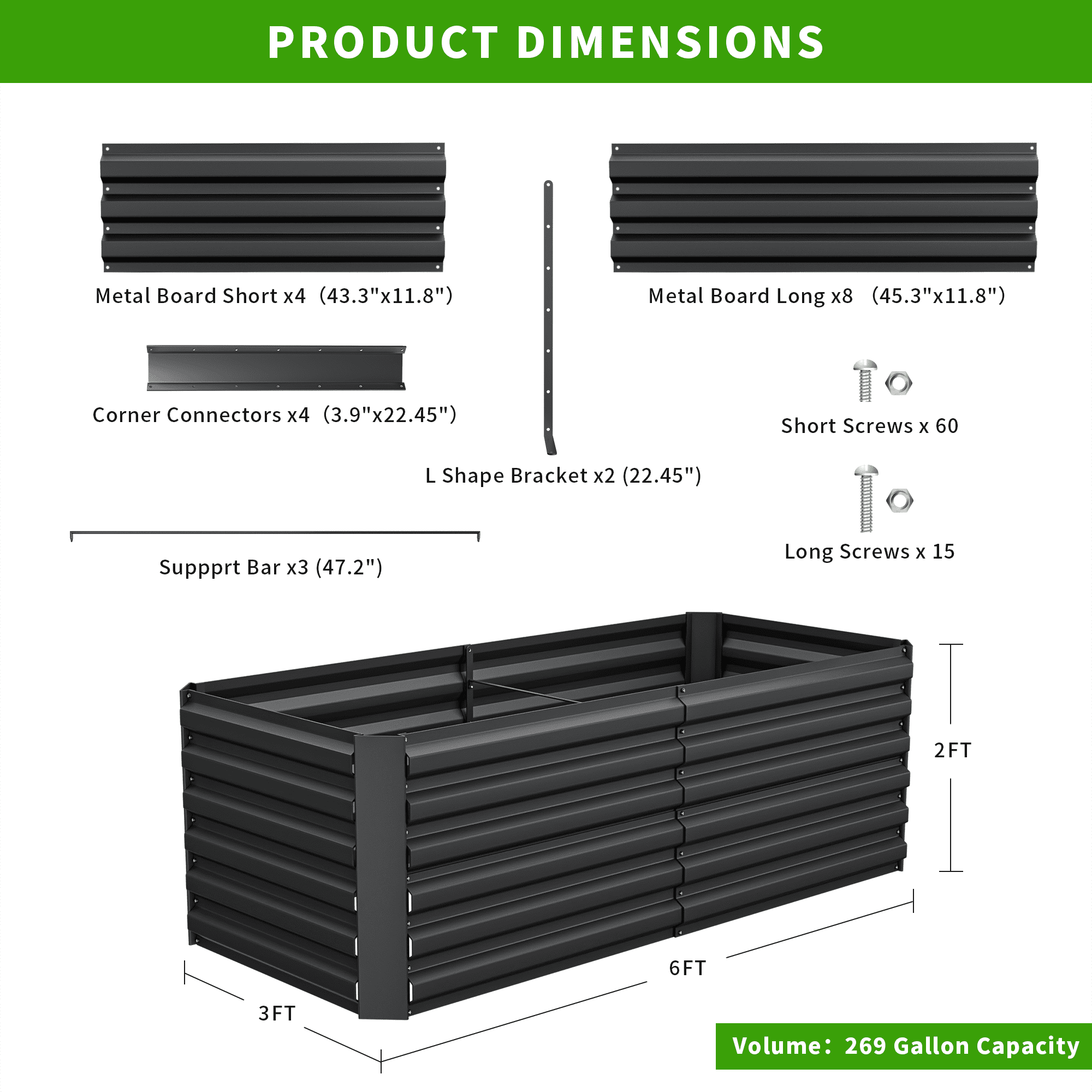 2PCS Outdoor Metal Raised Garden Bed,6x3x2ft Planter Box for Vegetables,Flowers,Herbs w/269 Gallon Capacity,Black