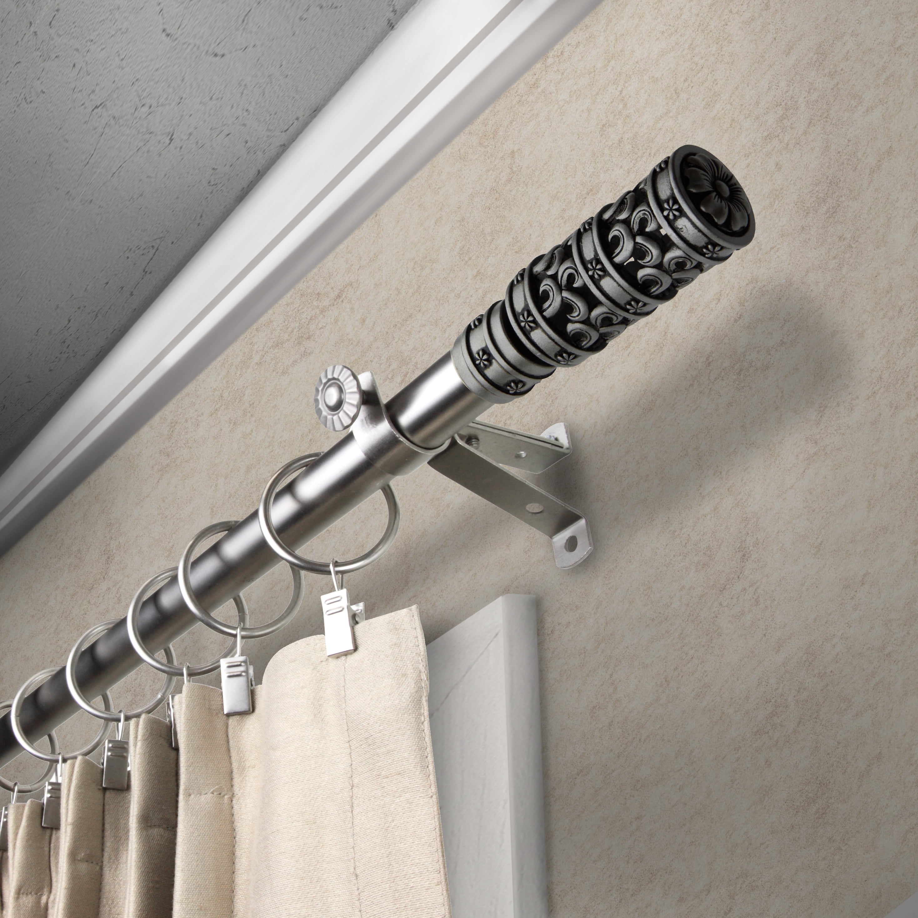 Phillipe 13/16" Bay Window curtain rod 20"-36", 38"-72" - Satin Nickel