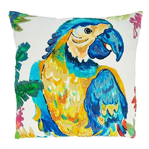 Fennco Styles Embroidered Parrot Cotton Decorative Throw Pillow Cover & Insert 20" W x 20" L - Multicolored Cushion for Home, Couch, Living Room, Bedroom and Office Décor
