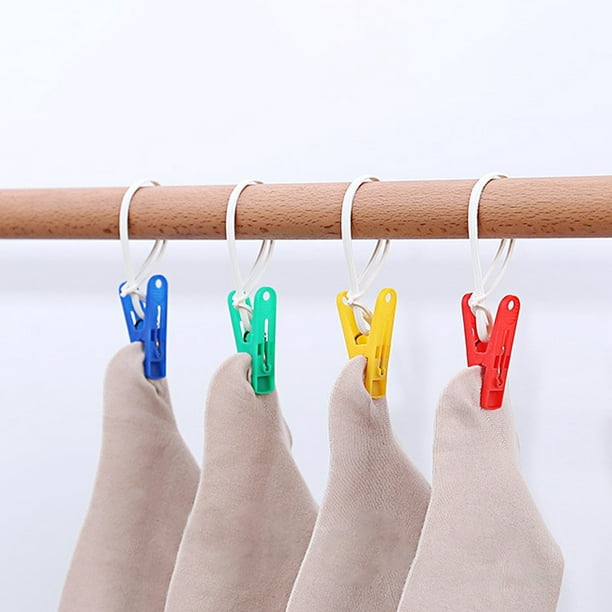 32/Sets Laundry Clips Mixed Color Windproof Plastic Clothes Pegs Home  Hangers with Rope for Clothing 