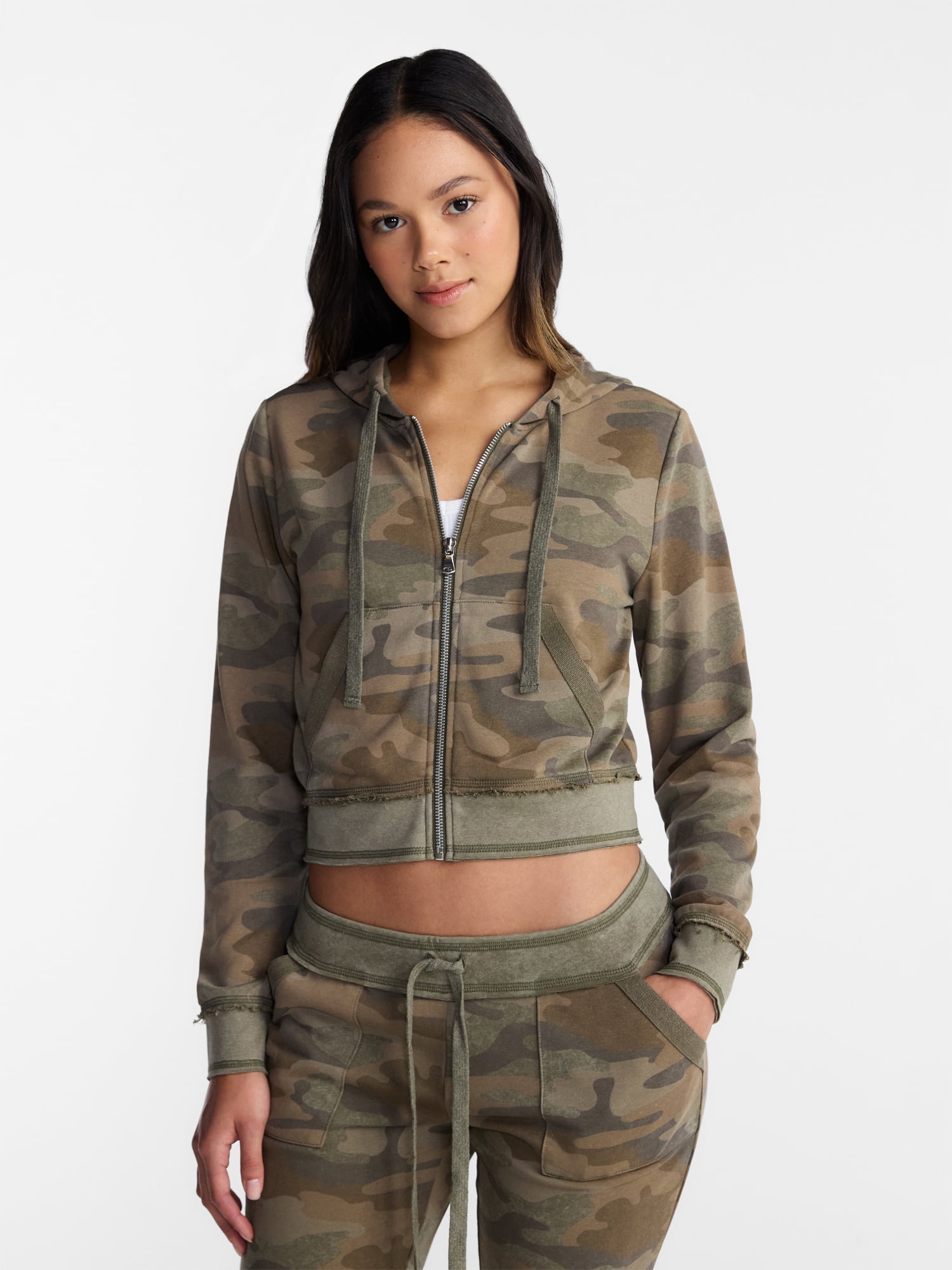 No Boundaries French Terry Zip-Up Hoodie Jacket, Women's Sizes XXS-XXL