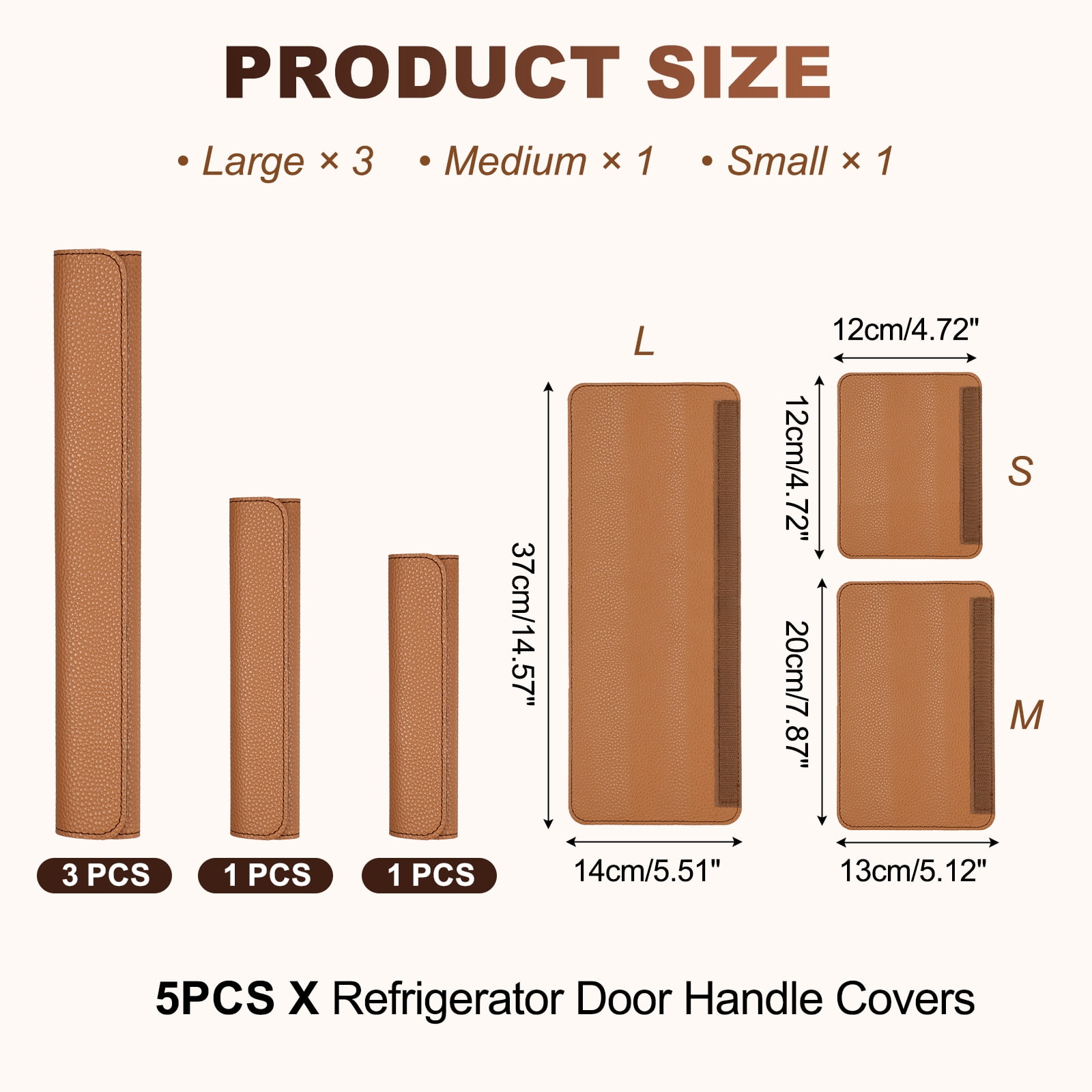 Uxcell 5Pcs Refrigerator Door Handle Covers, PU Leather Kitchen Appliance Handle Protector, Anti-Static Fridge Handle Cover Keep Your Microwave Oven Dishwasher Clean, Light Brown